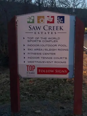 a sign on the side of a road at Cozy Cottage at Saw Creek in Bushkill