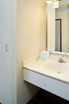 a bathroom with a sink and a mirror at Four Points by Sheraton Philadelphia Airport in Philadelphia