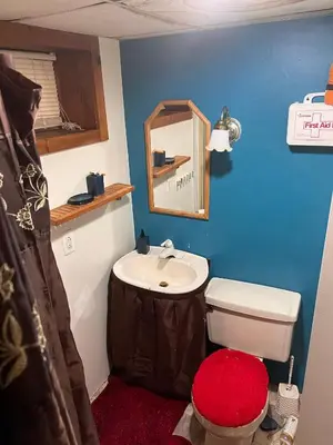 a bathroom with a sink and a toilet and a mirror at Garden Suite 30 Mins to NYC, Mins to EWR, Prudential Center, NJPACK in Belleville