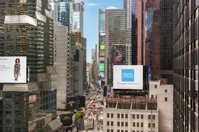 a view of a busy city street with tall buildings at M Social Hotel New York Times Square in New York