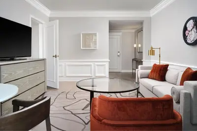 a living room with a couch and a table at The Westin Philadelphia in Philadelphia