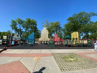 a playground in a park with at Cozy apt in WEST NY, NEW JERSEY, at 2 bloks from bus stop-15 minutes 2NY 7MINUTES VIA NYWATERWAY FERRY-BETTER CAN'T BE!! in West New York