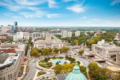 an aerial view of a city with a street at Sheraton Philadelphia Downtown in Philadelphia