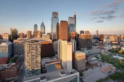 an aerial view of a city with tall buildings at Sheraton Philadelphia Downtown in Philadelphia