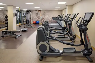 a row of tread machines in a gym at The Westin Governor Morris, Morristown in Morristown