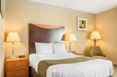 a hotel room with a large bed and two lamps at Quality Inn Spring Valley - Nanuet in Spring Valley