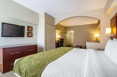 a bedroom with a bed and a flat screen tv at Comfort Suites at Woodbridge in Avenel