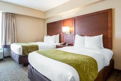 a hotel room with two beds and a window at Comfort Suites at Woodbridge in Avenel