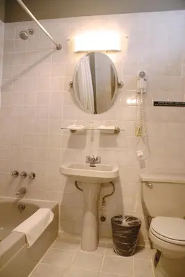a bathroom with a sink and a toilet and a mirror at Off SoHo Suites Hotel in New York