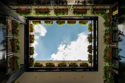 a window with a view of the sky at The Broome in New York