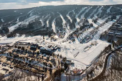 an aerial view of a ski resort in the snow at Camelback 302 in Tannersville