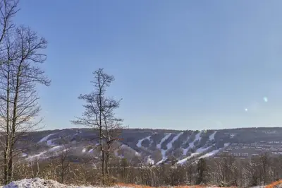 a view of a snow covered hill with trees at Northridge 482 in Tannersville