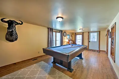 a billiard room with a pool table in it at 180-Acre Farm The Lodge in Klingerstown! in Klingerstown