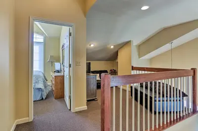 a room with a staircase leading to a bedroom at Townhome with Grill Less Than 1 Mi to Big Boulder Mountain in Lake Harmony