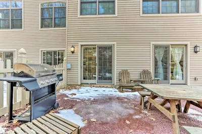 a patio with a grill and a picnic table at Townhome with Grill Less Than 1 Mi to Big Boulder Mountain in Lake Harmony
