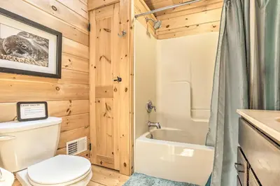 a bathroom with a toilet and a tub and a sink at Palmerton Cabin with Game Room about 5 Mi to Blue Mtn in Palmerton