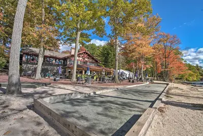 a walkway in front of a building with trees at 1 Mi to Jack Frost Ski Resort Water-View Retreat in Lake Harmony