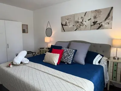 a bed with many pillows on it in a bedroom at Cozy Private bedrooms Kitchen Wifi in Englewood