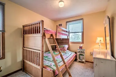 a bunk bed room with two bunk beds at Walk to Pool and Lake Albrightsville Vacation Home! in Albrightsville