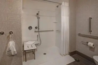 a bathroom with a shower and a sink at Hampton Inn & Suites Deptford, Nj in Deptford