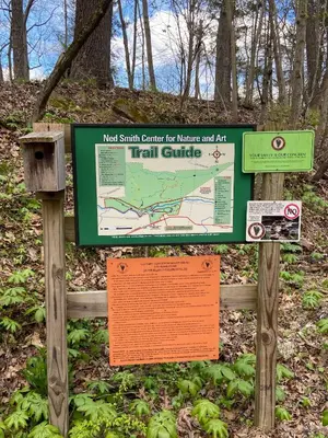 a sign for a trail guide in a park at The Millersburg Mountain House Getaway with Gazebo! in Millersburg