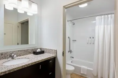 a bathroom with a sink and a toilet and a shower at TownePlace Suites by Marriott York in York