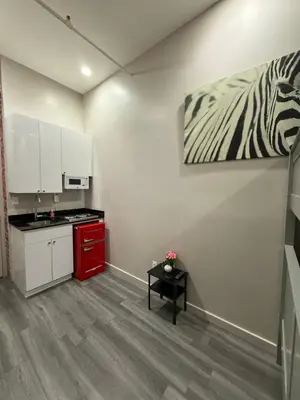 a kitchen with a zebra painting on the wall at 31 Street Broadway Hotel in New York