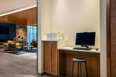 a computer sitting on a counter in a room at Fairfield by Marriott Inn & Suites Harrisburg West/Mechanicsburg in Mechanicsburg