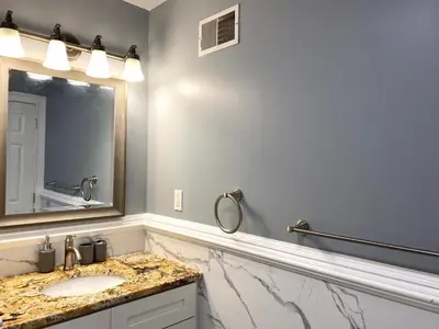 a bathroom with a sink and a mirror at AF Stays - Philadelphia 1212 Mt Vernon St in Philadelphia