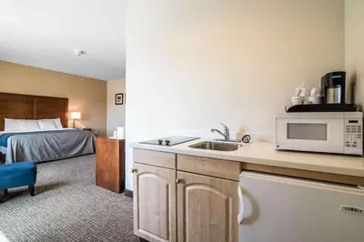 a kitchen with a sink and a microwave and a bed at Comfort Inn Apalachin - Binghamton W Route 17 in Apalachin