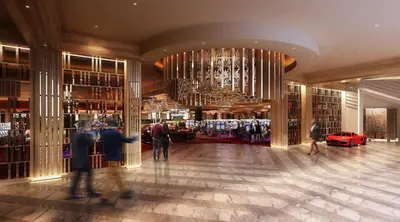 a rendering of a shopping mall with people walking in the lobby at Live! Casino & Hotel - Philadelphia in Philadelphia