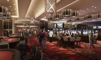 a rendering of a casino with people standing in the lobby at Live! Casino & Hotel - Philadelphia in Philadelphia