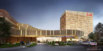 a rendering of a building with a car parked in front at Live! Casino & Hotel - Philadelphia in Philadelphia