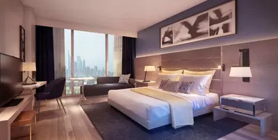 a hotel room with a bed and a television at Live! Casino & Hotel - Philadelphia in Philadelphia