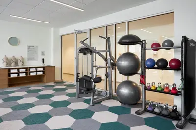 a room with a gym with exercise equipment at Element Valley Forge King of Prussia in King of Prussia