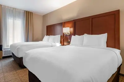 two large white beds in a hotel room at Comfort Suites Camp Hill-Harrisburg West in Harrisburg