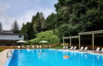 a large swimming pool with chairs and trees at Callicoon Hills in Callicoon Center