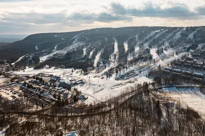 an aerial view of a town in the snow at Northridge 181 in Tannersville