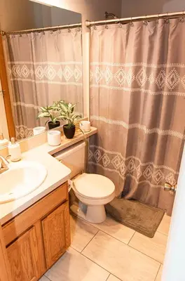 a bathroom with a toilet and a shower at Camelback Private Home located behind Waterpark & Ski Lift in Tannersville