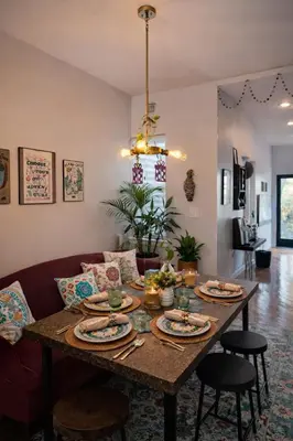 a living room with a table with food on it at Artsy Hidden Gem --- FREE PARKING in Philadelphia