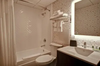 a bathroom with a toilet and a sink and a tub at Holiday Inn Lancaster by IHG in Lancaster