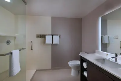 a bathroom with a sink and a toilet and a shower at Residence Inn New Brunswick Tower Center Blvd. in East Brunswick