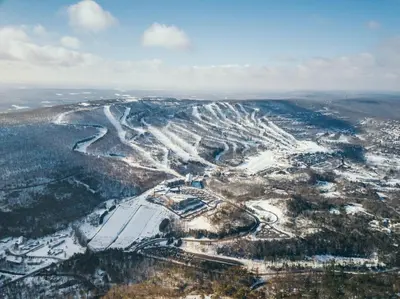 an aerial view of a city with snow at Camelback Resort in Tannersville