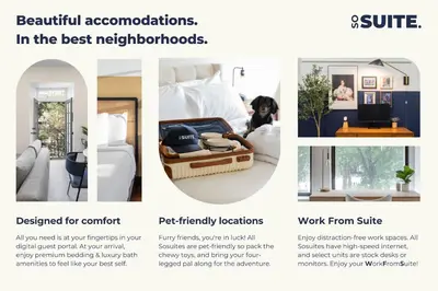 a collage of photos of a hotel room at Sosuite at West Lofts - West Philadelphia in Philadelphia