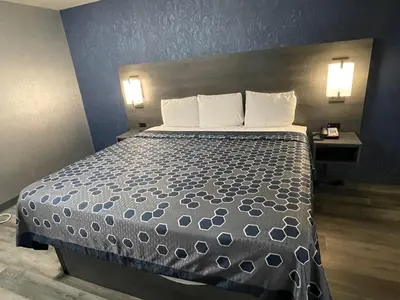 a large bed in a hotel room with two lamps at The Wayne Inn in Wayne