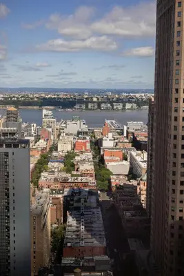 an aerial view of a city with a river and buildings at Hyatt Regency Times Square in New York