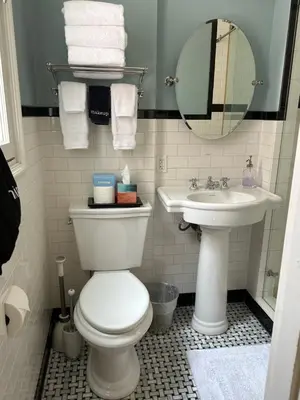 a bathroom with a toilet and a sink at City House Bed and Breakfast in Harrisburg