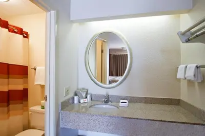 a bathroom with a sink and a mirror at Red Roof Inn Philadelphia - Oxford Valley in Langhorne