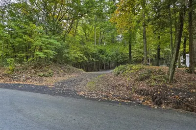 a road in the middle of a forest with trees at Port Jervis Home about 8 Acres with Mountain View! in Port Jervis