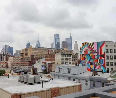 a view of a city from the roof of a building at Center City Roofdeck Hot Tub w Garage in Philadelphia